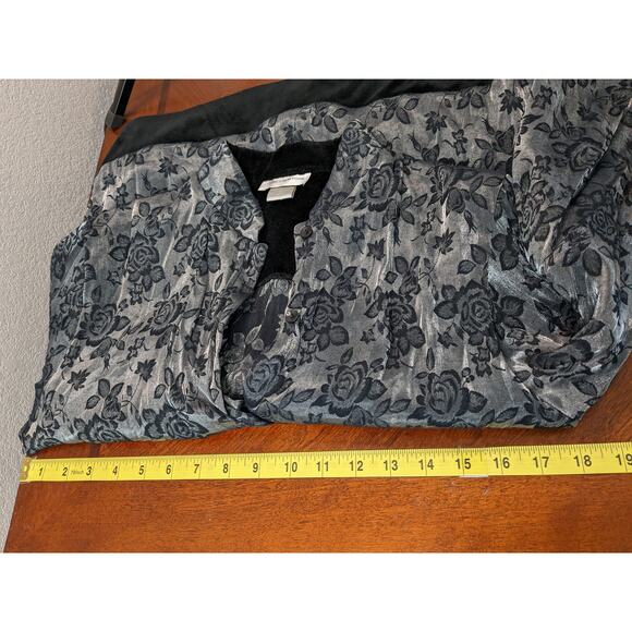 Jones New York Floral S White Black Blouse Button Up Collared Tiered Top‎ Staple - Picture 7 of 10